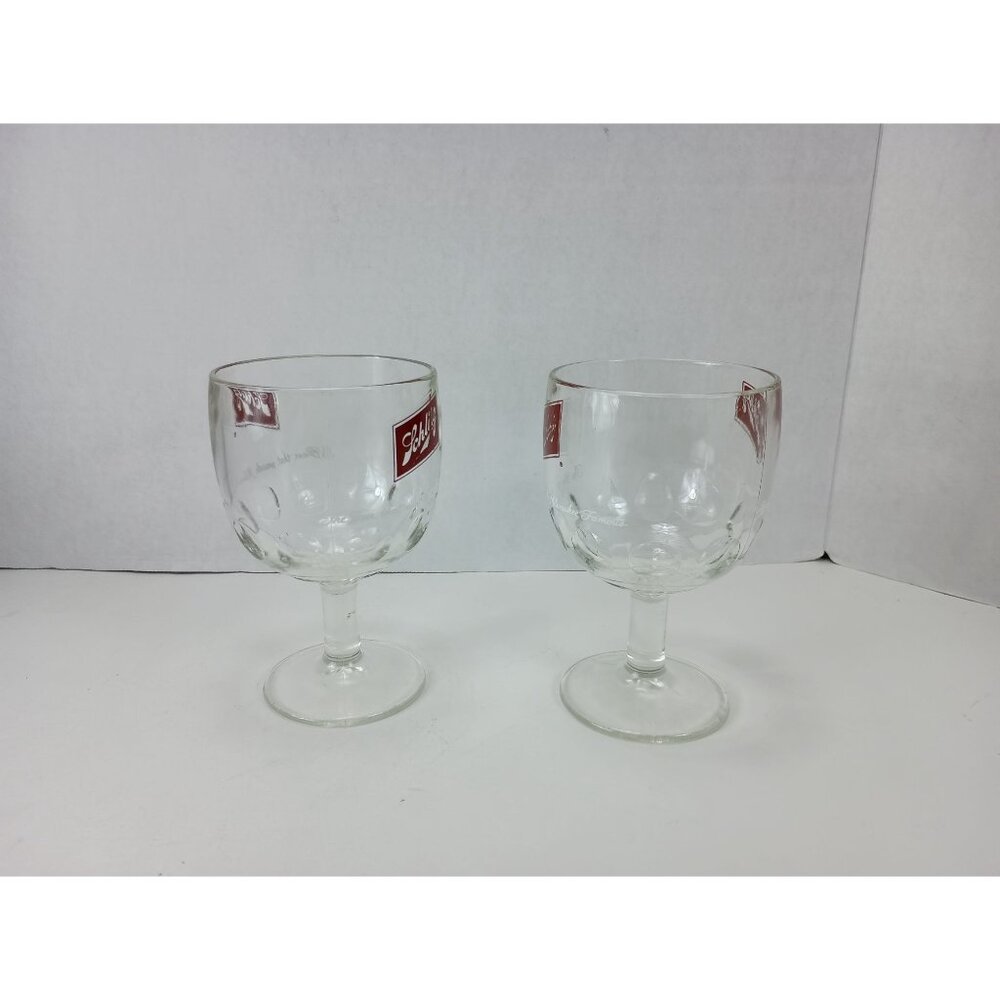 Schlitz Beer Glass Milwaukee Famous Thumbprint Stemmed Goblets Set Of 2 Vtg. - Picture 4 of 7